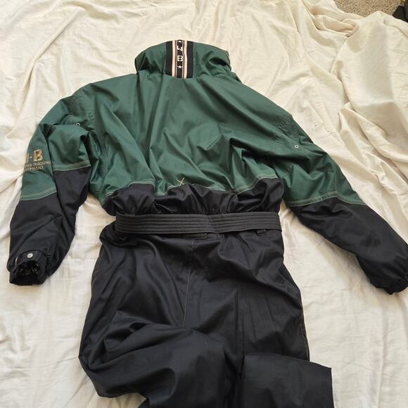 Vintage Bogner Sports One Piece Ski Suit Size 42 Green Black Hidden Hood Belted - Picture 13 of 16